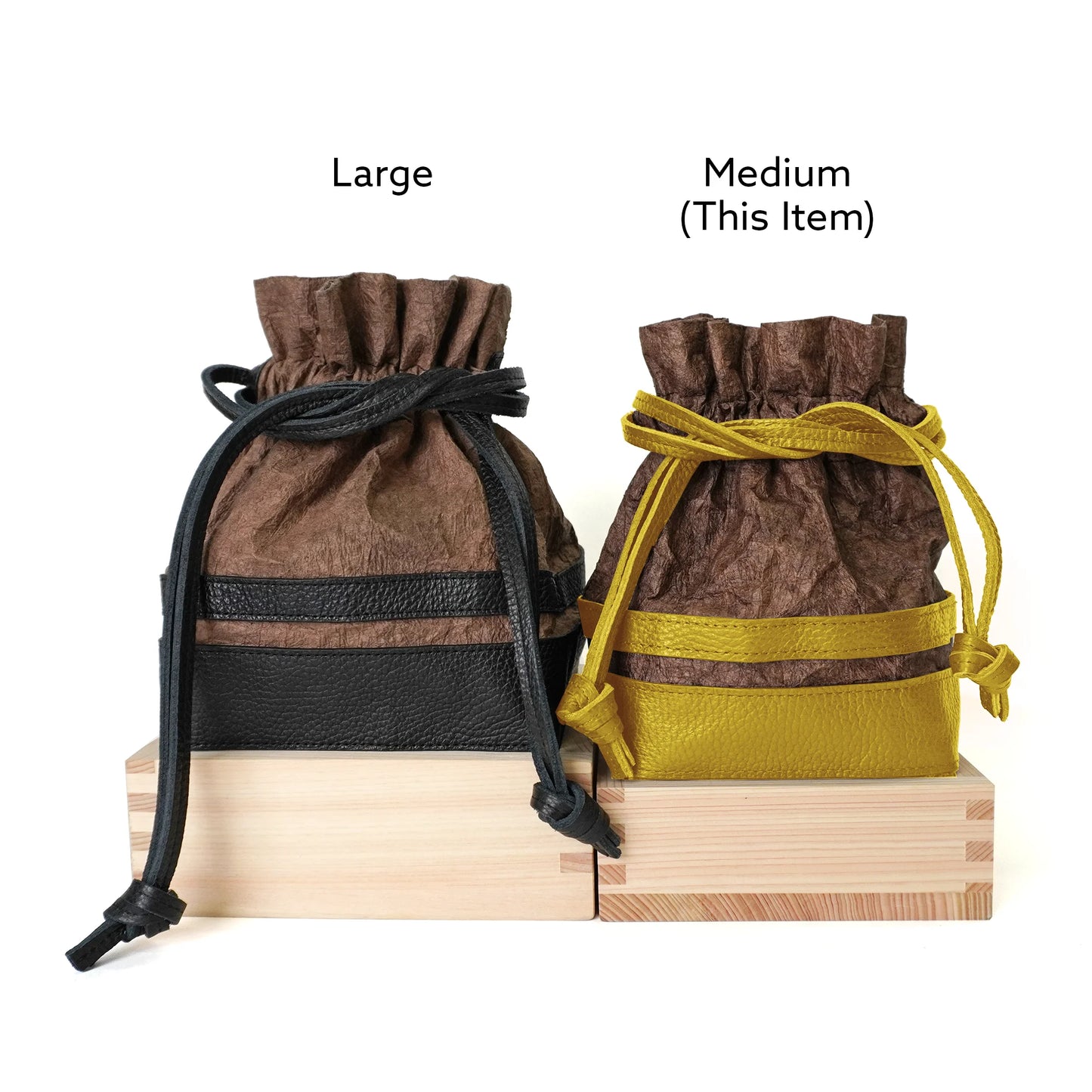 Yorokobi - 慶 -(Masu Drawstring Bag / Papier washi teinté kaki )- Regular -