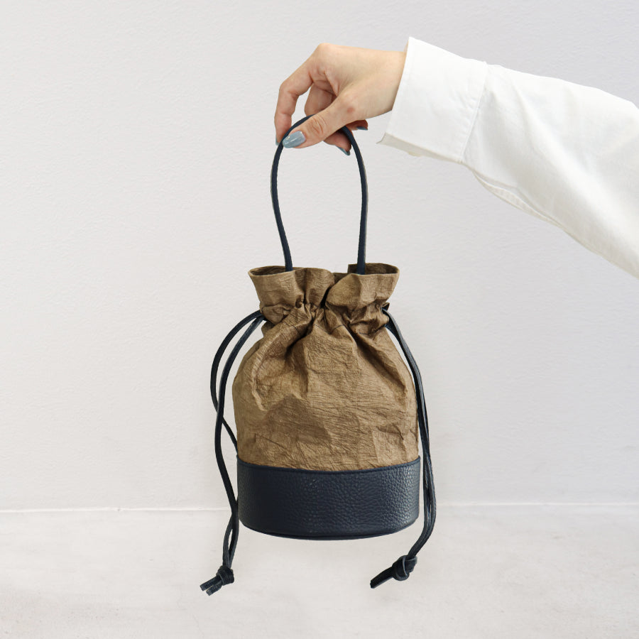 Kanade - 奏 - (Mini Drawstring Bucket Bag / 柿渋染め和紙)