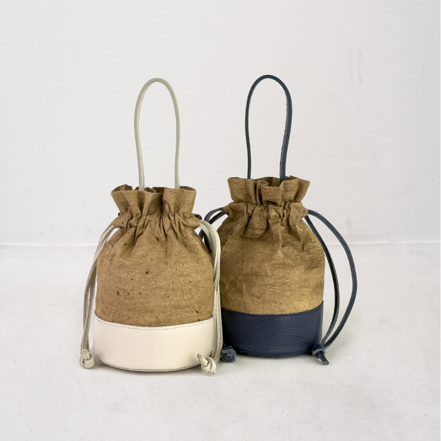 Kanade - 奏 - (Mini Drawstring Bucket Bag / 柿渋染め和紙)