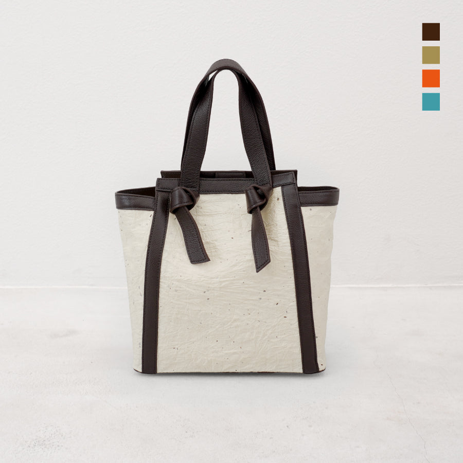 レザーノットハンドルバッグ 美濃の手漉き和紙 ✗ 本革 – 和然