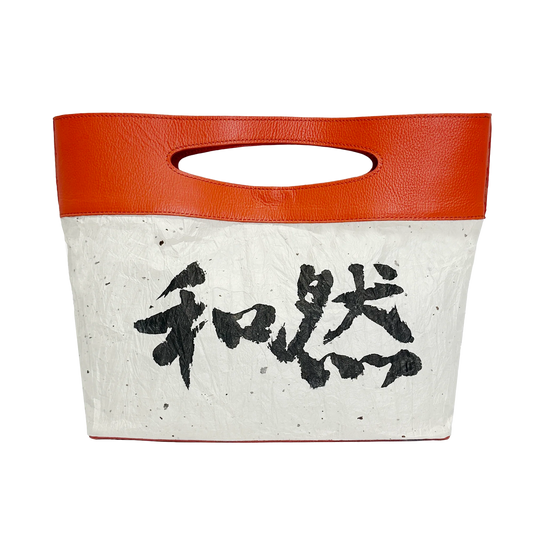 Hand-calligraphed with a brush handbag Japanese Washi paper with cowhide leather
