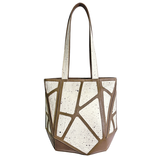 Asymmetrical multi-faced shoulder bag Japanese Washi paper with cowhide