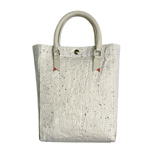 Mini shopper bag with paper on all surfaces combination of Japanese Washi paper and cowhide leather