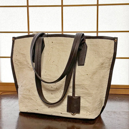 Leather trimming shoulder bag Japanese Washi paper with cowhide