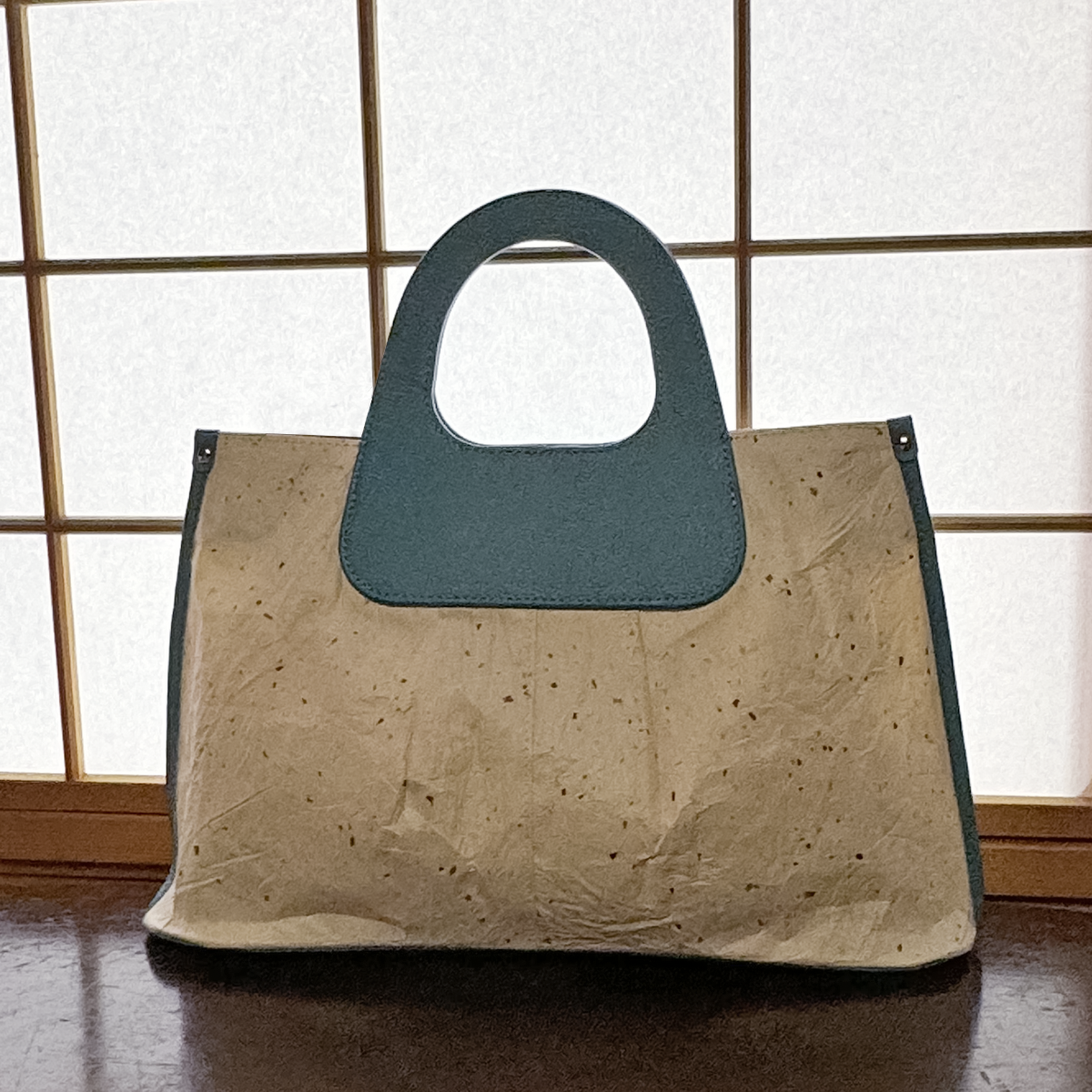 Graphic handle bag Japanese Washi paper with cowhide leather