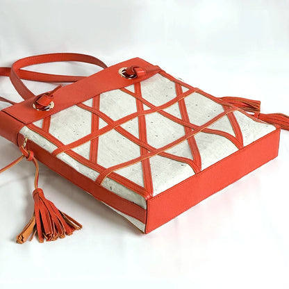 Geometric pattern shoulder bag Japanese Washi paper with cowhide