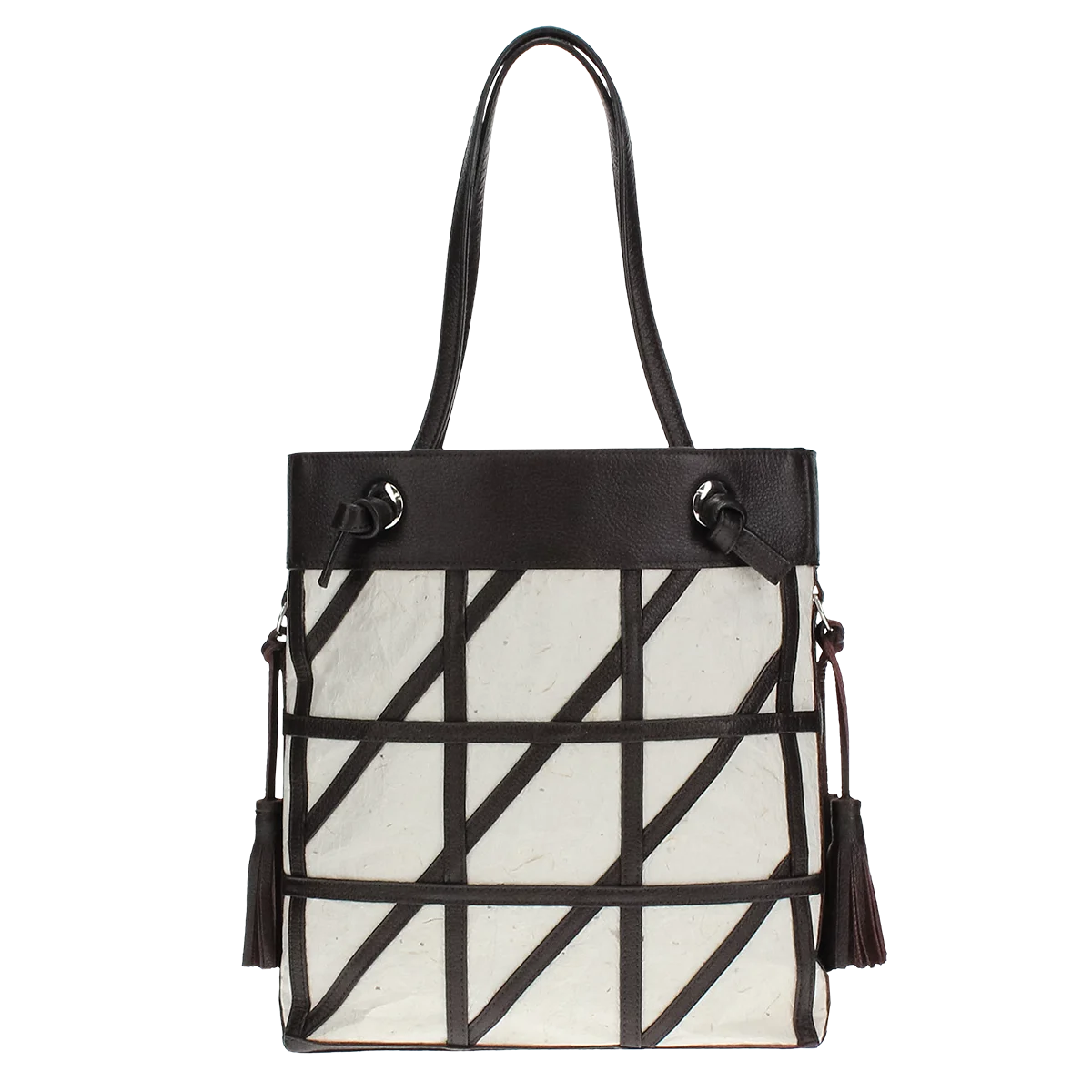 Geometric pattern shoulder bag Japanese Washi paper with cowhide