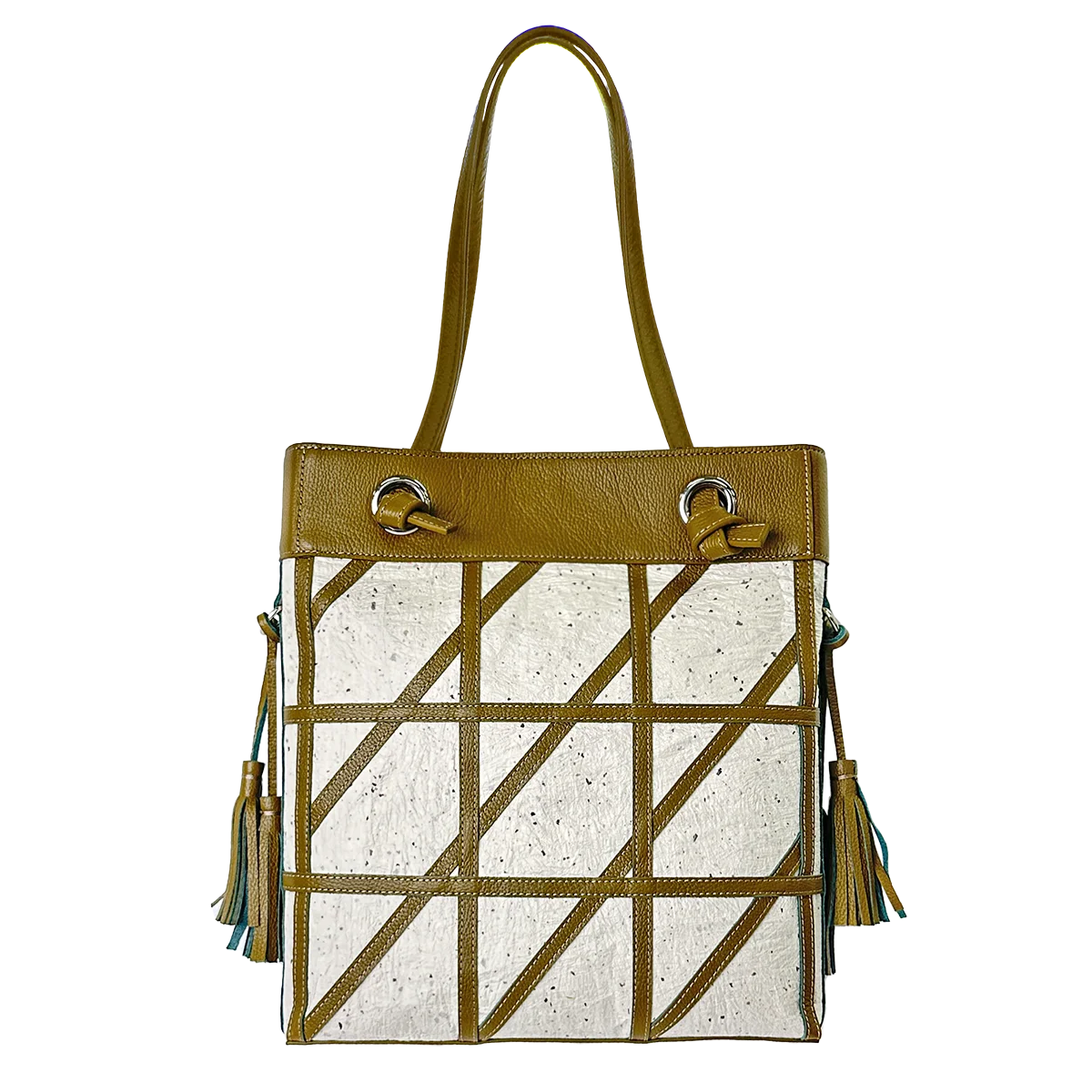 Geometric pattern shoulder bag Japanese Washi paper with cowhide