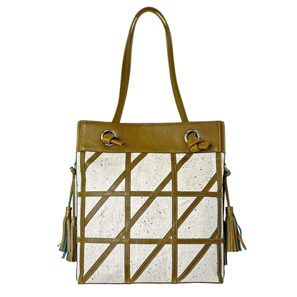 Geometric pattern shoulder bag Japanese Washi paper with cowhide