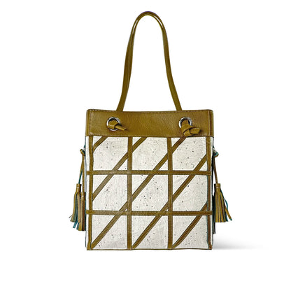 Geometric pattern shoulder bag Japanese Washi paper with cowhide