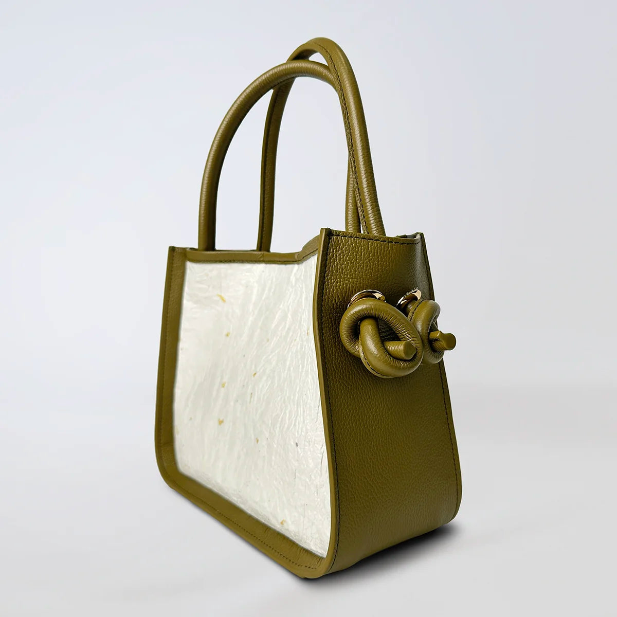 Knot handle bag genuine gold leaf-infused Japanese Washi paper with Italian leather