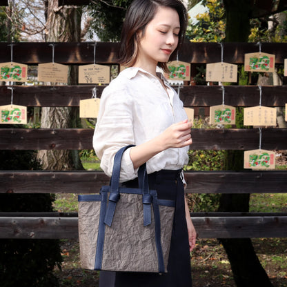 Knot handle mini bag Japanese Washi paper dyed with persimmon tannin (kakishibuzome) and Italian leather