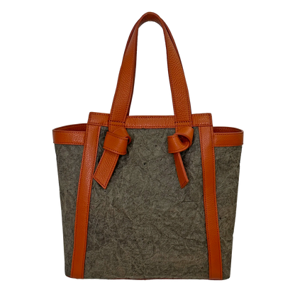 Knot handle mini bag Japanese Washi paper dyed with persimmon tannin (kakishibuzome) and Italian leather