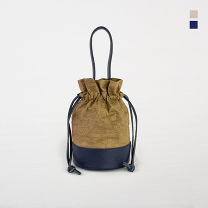 Kanade － 奏 －（Mini Drawstring Bucket Bag/ Papel washi teñido de caqui ）