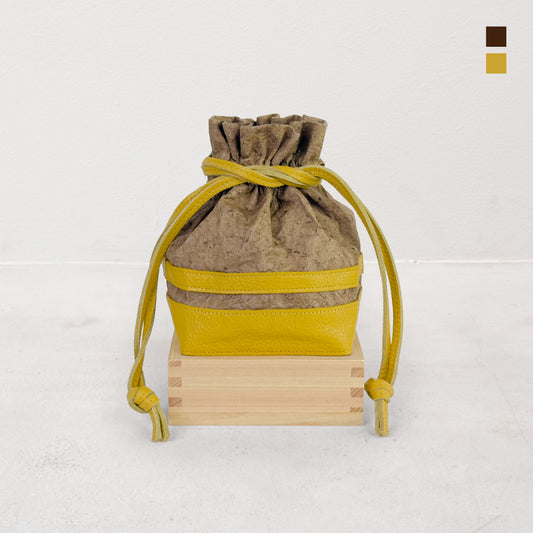 Yorokobi － 慶 －（Masu Drawstring Bag / Papier washi teinté kaki ）- Regular -
