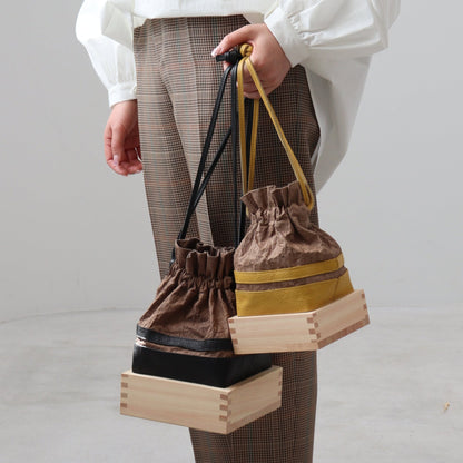Yorokobi － 慶 －（ Masu Drawstring Bag / Persimmon-tanned washi ）- Large -