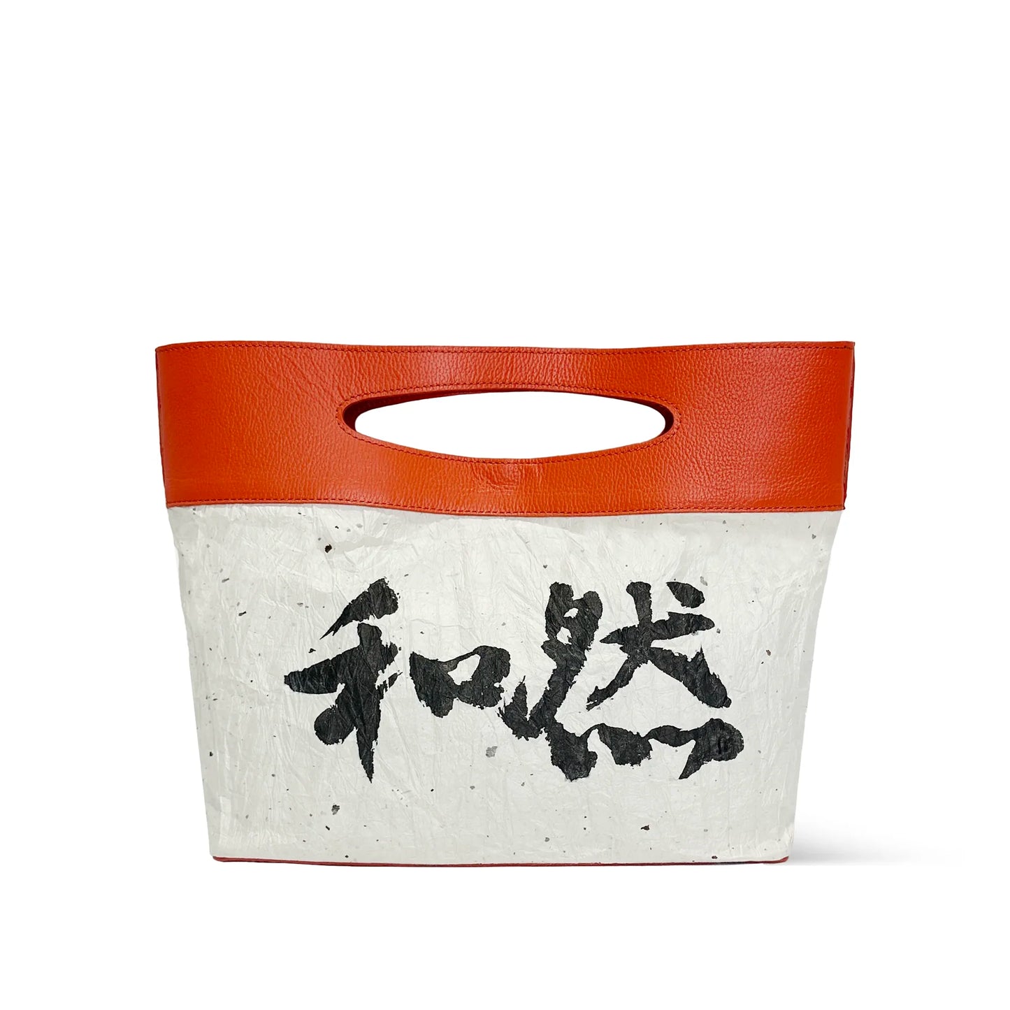 Hand-calligraphed with a brush handbag Japanese Washi paper with cowhide leather