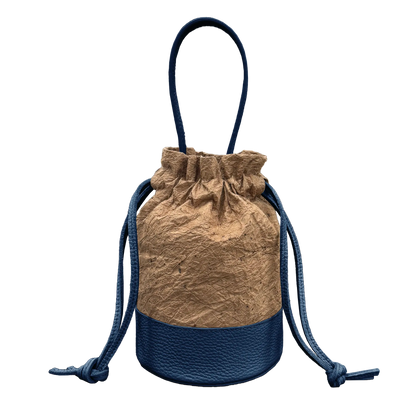 Chic mini drawstring bucket bag Japanese Washi paper dyed with persimmon tannin (kakishibuzome) and genuine leather