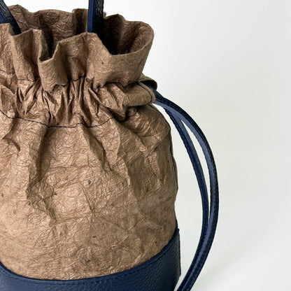 Chic mini drawstring bucket bag Japanese Washi paper dyed with persimmon tannin (kakishibuzome) and genuine leather