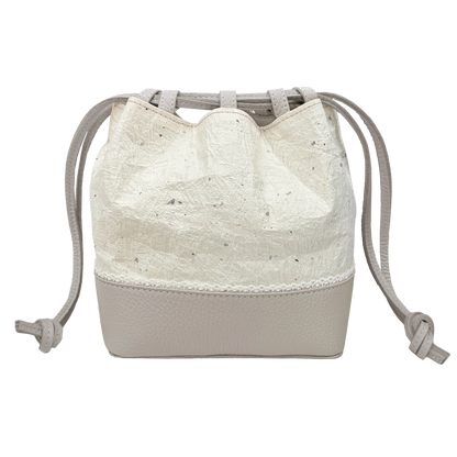 Cute lace mini drawstring bucket bag Japanese Washi paper and Italian cow leather