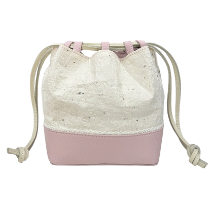 Cute lace mini drawstring bucket bag Japanese Washi paper and genuine leather