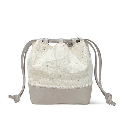 Cute lace mini drawstring bucket bag Japanese Washi paper and genuine leather