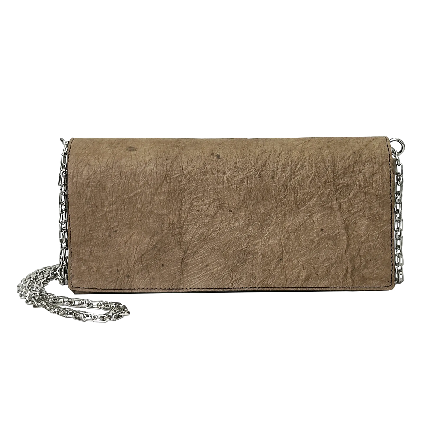 Elegant Clutch bag Japanese Washi paper dyed with persimmon tannin (kakishibuzome) and genuine leather with detachable silver chain