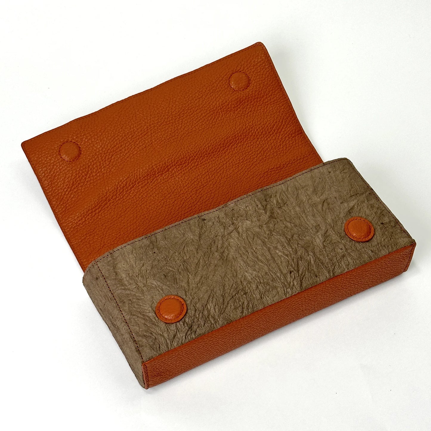 Elegant Clutch bag Japanese Washi paper dyed with persimmon tannin (kakishibuzome) and genuine leather with detachable silver chain