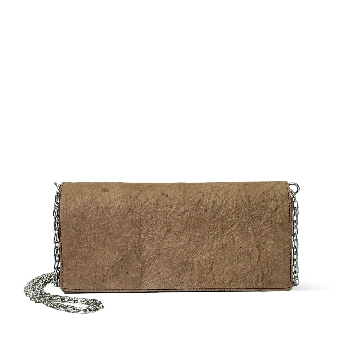 Elegant Clutch bag Japanese Washi paper dyed with persimmon tannin (kakishibuzome) and genuine leather with detachable silver chain