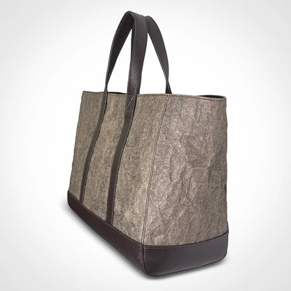 Tote bag Japanese Washi paper dyed with persimmon tannin (kakishibuzome) and genuine leather