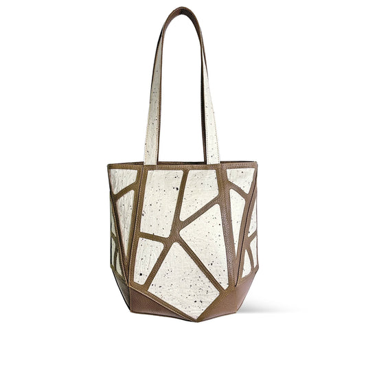 Asymmetrical multi-faced shoulder bag Japanese Washi paper with cowhide