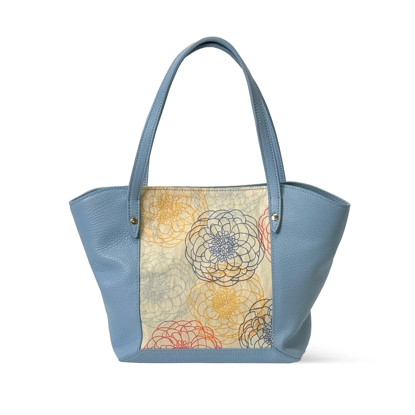 Floral pattern printed mini tote bag with Japanese washi paper and Italian leather