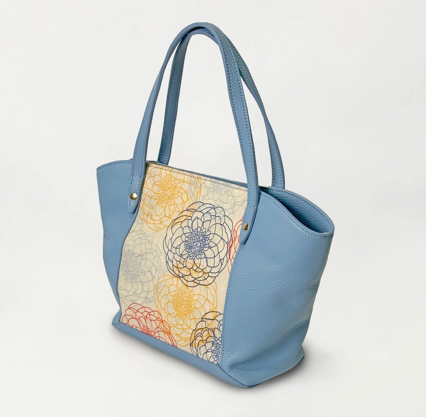 Floral pattern printed mini tote bag with Japanese washi paper and Italian leather