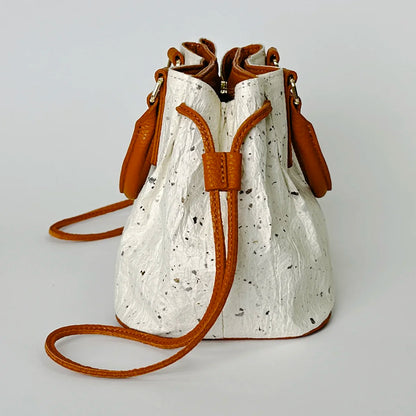 Drawstring mini bag with Japanese Washi paper and Italian cowhide leather