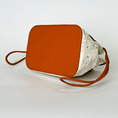 Drawstring mini bag with Japanese Washi paper and Italian cowhide leather