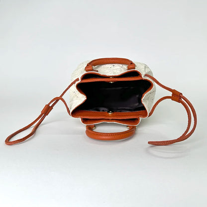 Drawstring mini bag with Japanese Washi paper and Italian cowhide leather