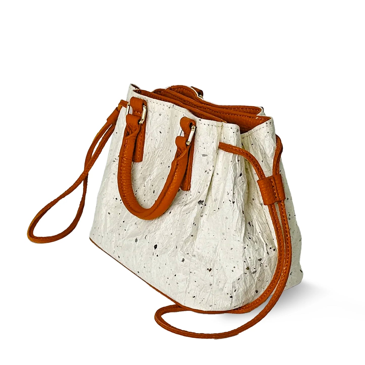 Drawstring mini bag with Japanese Washi paper and Italian cowhide leather