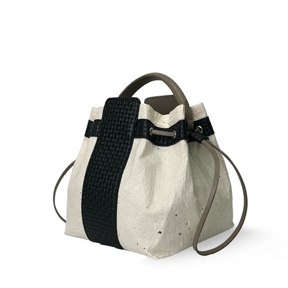 2-way Drawstring bag made of handmade Japanese paper and genuine leather with inner bag