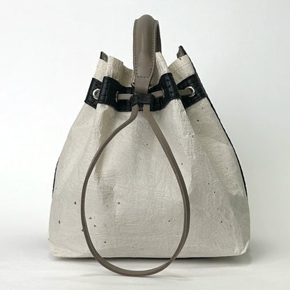 2-way Drawstring bag made of handmade Japanese paper and genuine leather with inner bag