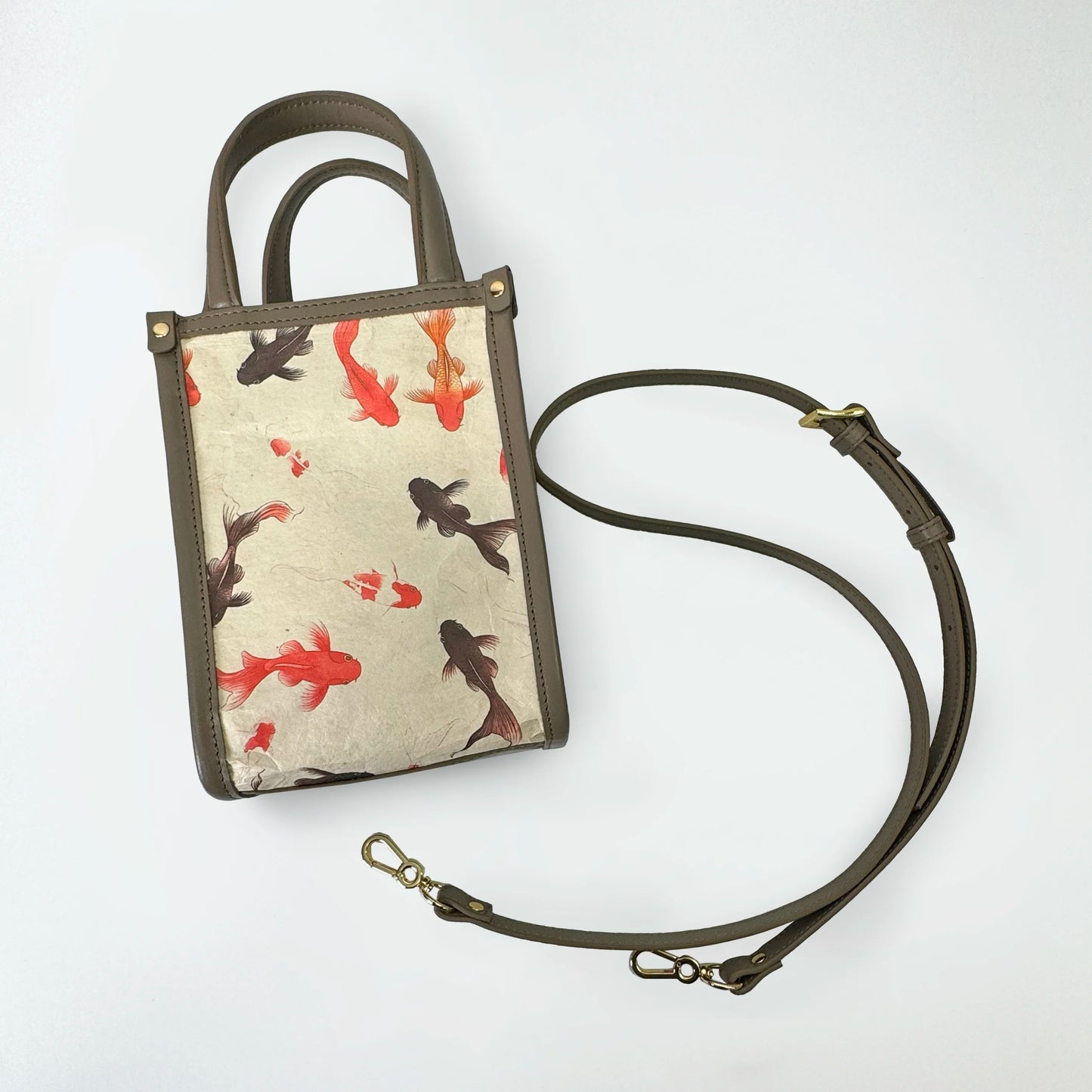 Artistic printed smartphone pouch with handmade washi paper and Italian nappa leather